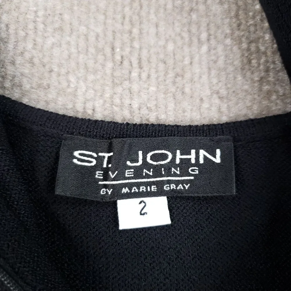 St John Evening Marie Gray‎ Dress Womens Size 2 Black Halter Jewel Beaded Neck